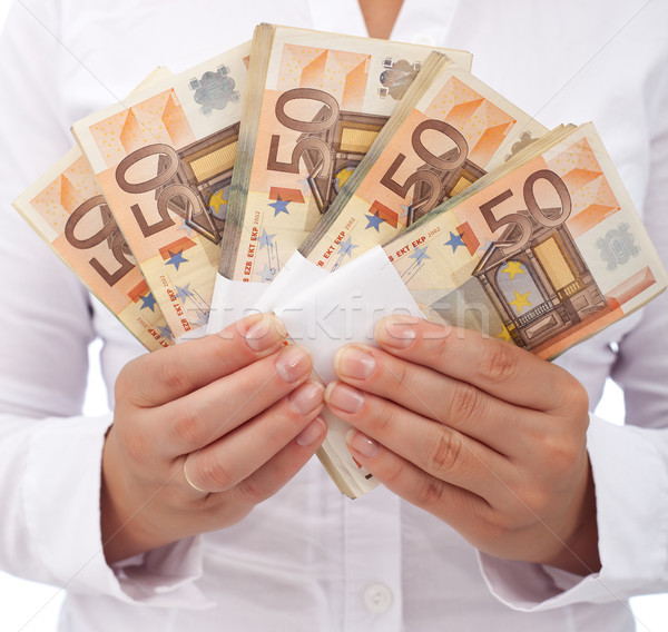 Euros femme mains cinquante euros Photo stock © lightkeeper