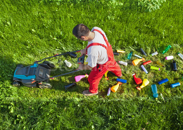 Postęp cywilizacja ekologia człowiek cięcie trawy Zdjęcia stock © lightkeeper