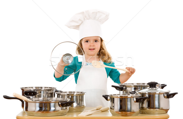 Little girl playing with cooking utensils Stock photo © lightkeeper