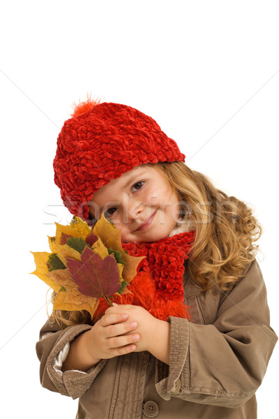 Nina hojas de otoño sonriendo colorido sonrisa Foto stock © lightkeeper
