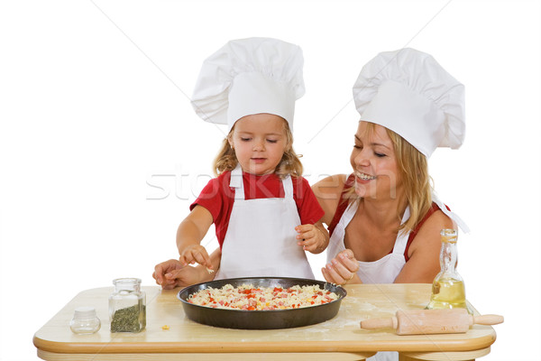Girls preparing pizza Stock photo © lightkeeper