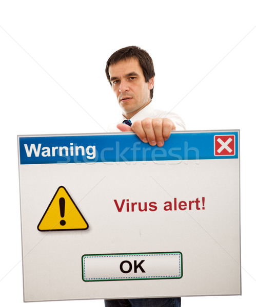 Geschäftsmann Computer-Virus Benachrichtigung ernst halten Computer Stock foto © lightkeeper