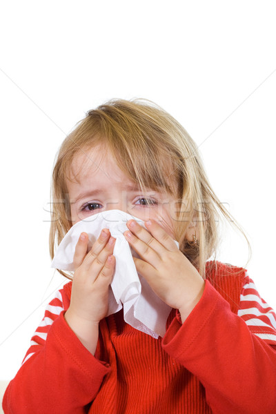 Dziewczynka złe zimno grypa dmuchanie nosa medycznych Zdjęcia stock © lightkeeper