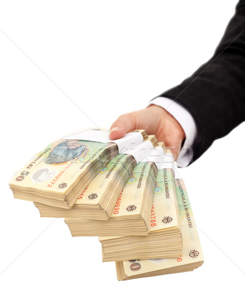 Hand holding stack of romanian currency Stock photo © lightkeeper