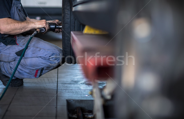 Wheel change - balancing/repairing wheels on a modern car  Stock photo © lightpoet