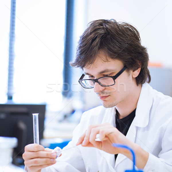 Foto stock: Jovem · masculino · química · estudante · lab