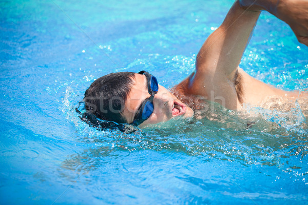 Foto stock: Moço · natação · rastejar · piscina · esportes