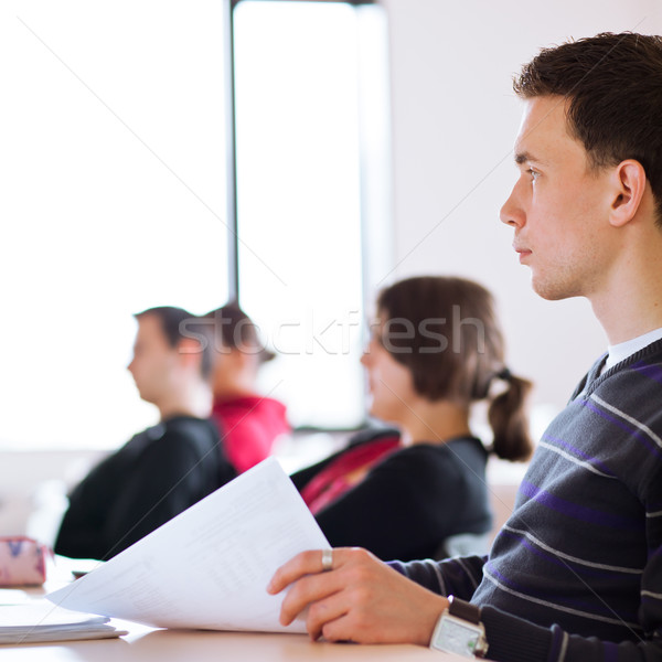 Foto stock: Jóvenes · guapo · masculina · sesión · aula