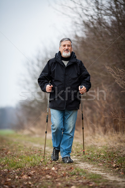 Stock photo: Senior man nordic walking