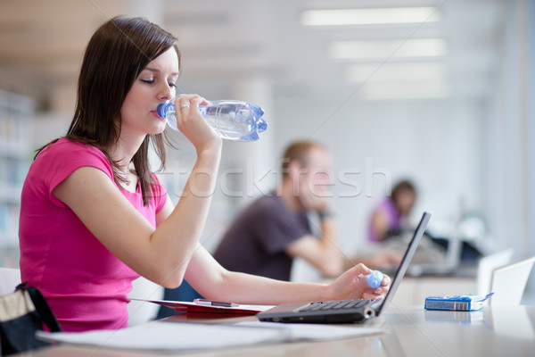 female student with laptop and books working in a high school library Stock photo © lightpoet