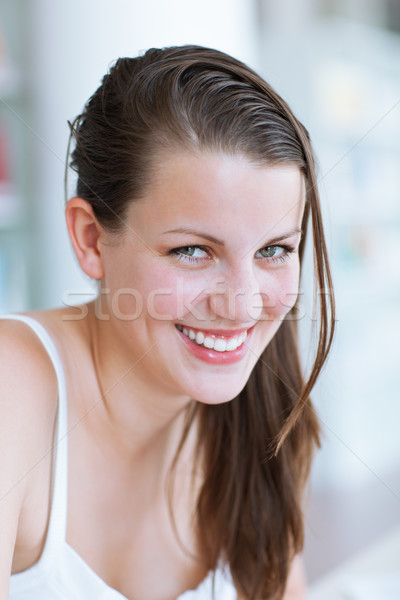 pretty female college student studying in the university library Stock photo © lightpoet