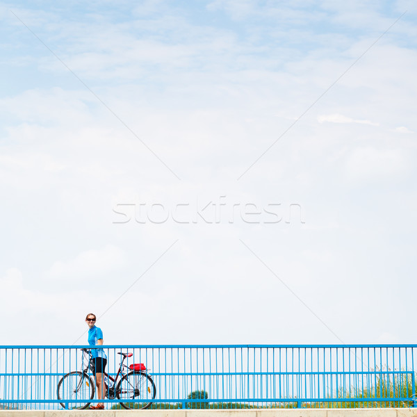 плакат реклама Велоспорт деятельность женщины велосипедист Сток-фото © lightpoet