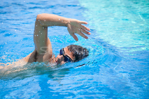 Young man swimming the front crawl/freestyle in a pool Stock photo © lightpoet