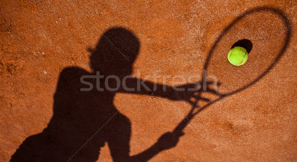 Stockfoto: Schaduw · tennisspeler · actie · tennisbaan · achtergrond · zomer