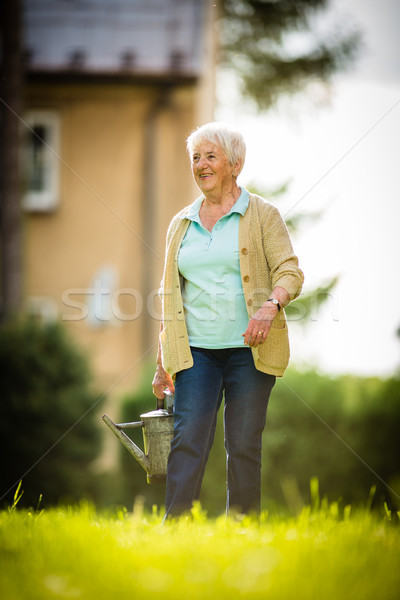 Senior mulher jardinagem jardim plantas Foto stock © lightpoet