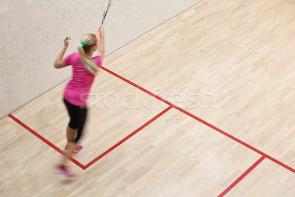 Two female squash players in fast action on a squash court Stock photo © lightpoet