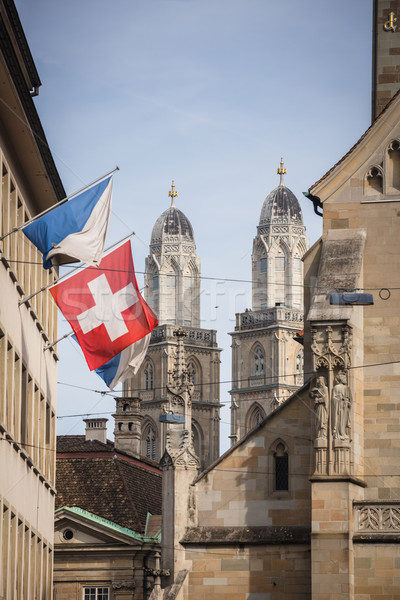 Zürih İsviçre towers arkasında kilise atış Stok fotoğraf © lightpoet