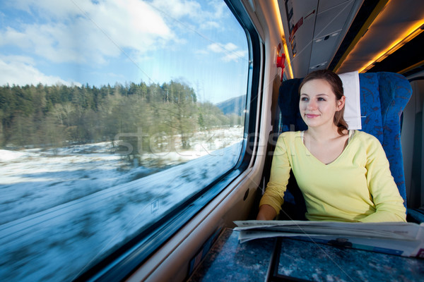 Young woman traveling by train Stock photo © lightpoet