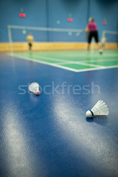 badminton - badminton courts with players competing; shuttlecock Stock photo © lightpoet