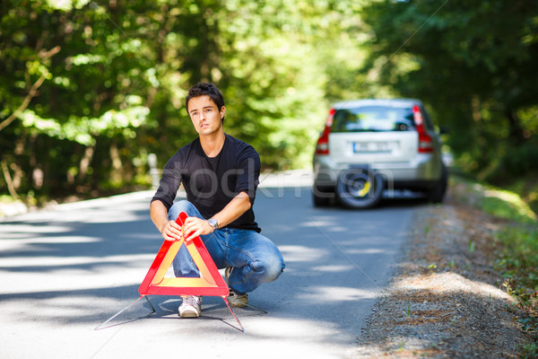 英俊 年輕人 汽車 破 下 路邊 商業照片 © lightpoet