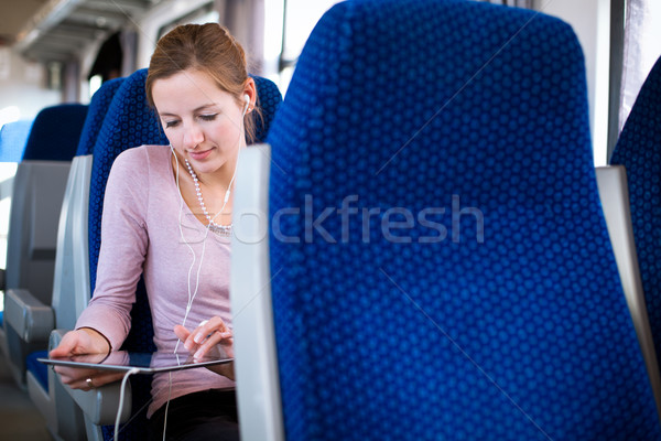 Stock foto: Tablet-Computer · Zug · Business · glücklich