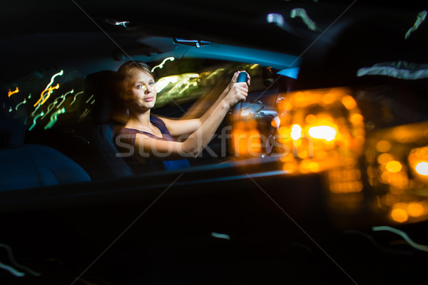 Ppretty, young woman driving her modern car at night, in a city  Stock photo © lightpoet