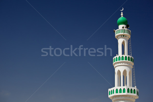 ストックフォト: 白 · モスク · ミナレット · 青空 · オマーン · 太陽