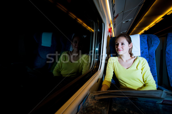 Young woman traveling by train at night Stock photo © lightpoet