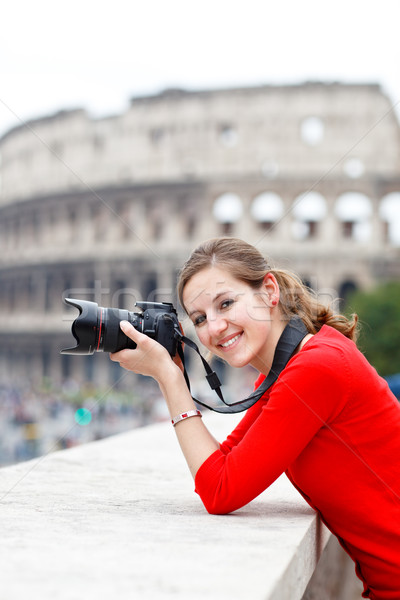 Stock photo: Portrait of a pretty young tourist sightseeing in Rome, Italy