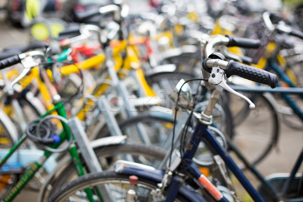 Stock photo: Bike rental service/Many bikes in a city context