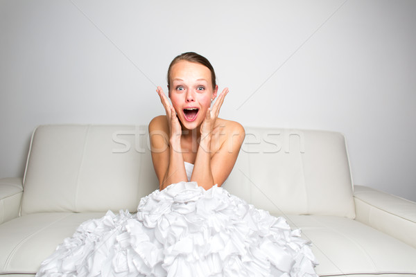 Sad bride crying, smitten, feeling low and depressed Stock photo © lightpoet