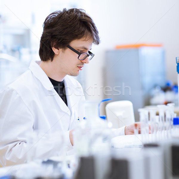 Stock foto: Jungen · männlich · Chemie · Studenten · Labor · tragen