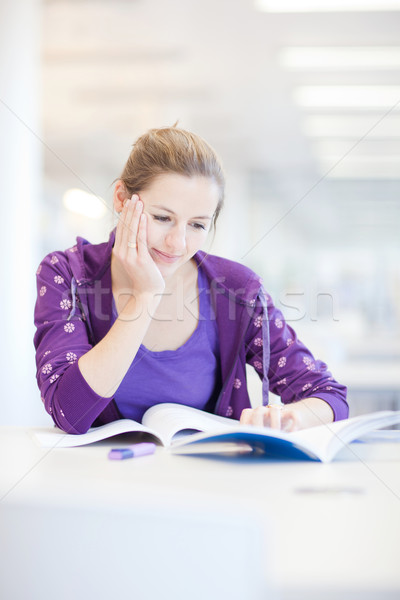 Stockfoto: Mooie · jonge · bibliotheek · ondiep