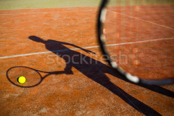 Stockfoto: Schaduw · tennisspeler · actie · tennisbaan · afbeelding · tennisbal