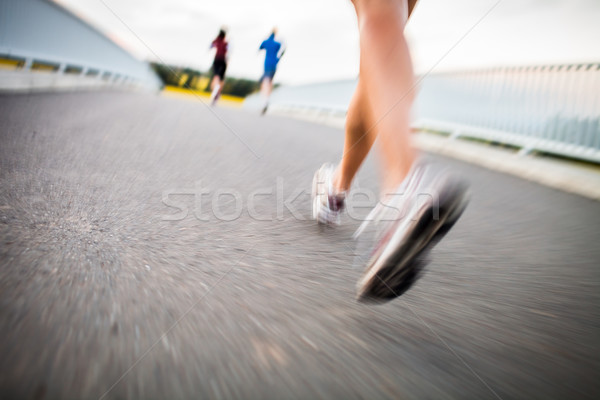 Stock fotó: Fiatal · nő · jogging · kint · részlet · mozgás · elmosódott