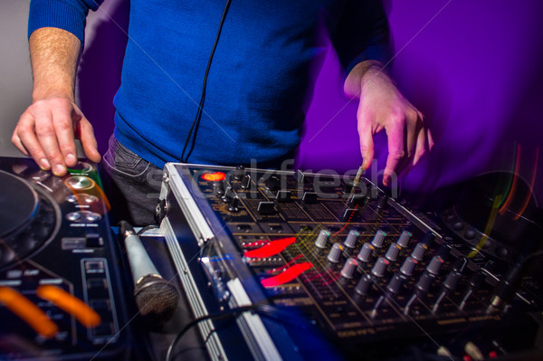 DJ's hands at the music mixer at a party - playing some fine songs Stock photo © lightpoet