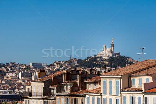 View of Marseille with Notre-Dame de la Garde basilica Stock photo © lightpoet