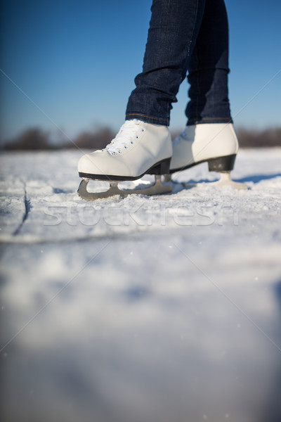 年輕女子 溜冰 戶外活動 池塘 冬天 天 商業照片 © lightpoet
