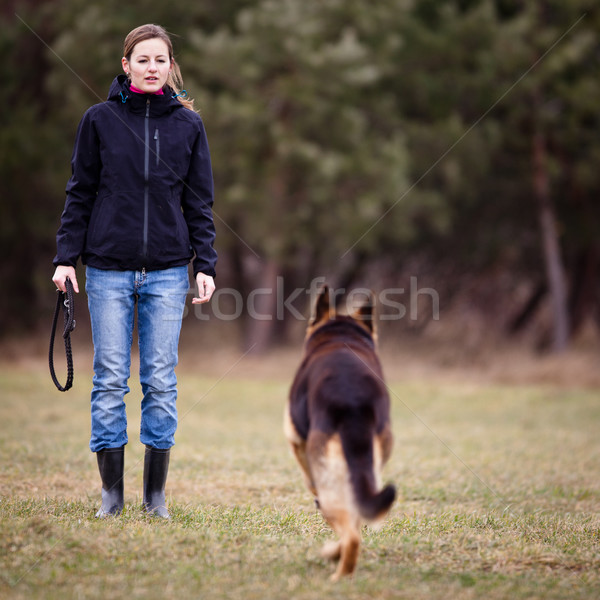 Stockfoto: Meester · gehoorzaam · hond · herder · man · gezondheid