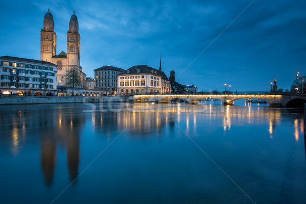 Zurich, Switzerland - nightview with Grossmunster church Stock photo © lightpoet
