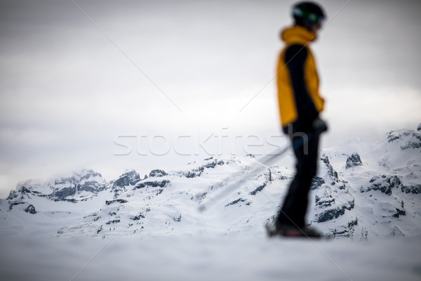 Skier skiing downhill in high mountains  Stock photo © lightpoet