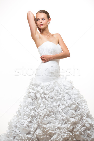 Stock foto: Herrlich · Braut · Hochzeitskleid · weiß · Lächeln · Party