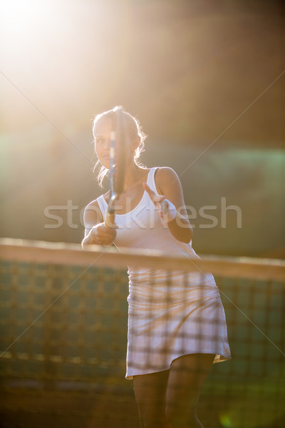 Foto stock: Retrato · bastante · jovem · céu · sorrir