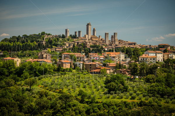 Stockfoto: Hart · Toscane · luchtfoto · middeleeuwse · stad · wijn