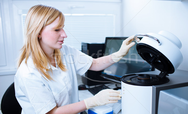 Stockfoto: Portret · vrouwelijke · onderzoeker · onderzoek · lab · kleur