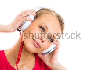 Joli jeune femme écouter favori musique [[stock_photo]] © lightpoet