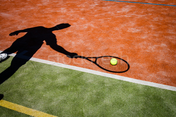 Stockfoto: Schaduw · tennisspeler · actie · tennisbaan · afbeelding · tennisbal