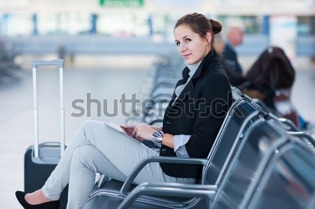 Foto d'archivio: Giovani · femminile · aeroporto · attesa · volo