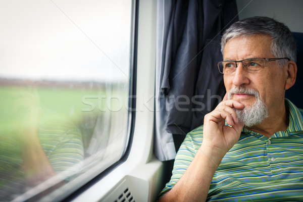 Idős férfi élvezi vonat utazás autó Stock fotó © lightpoet