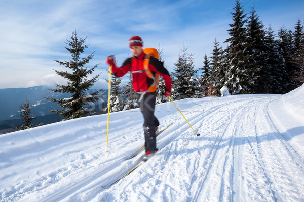 Cross-country skiing: young man cross-country skiing  Stock photo © lightpoet